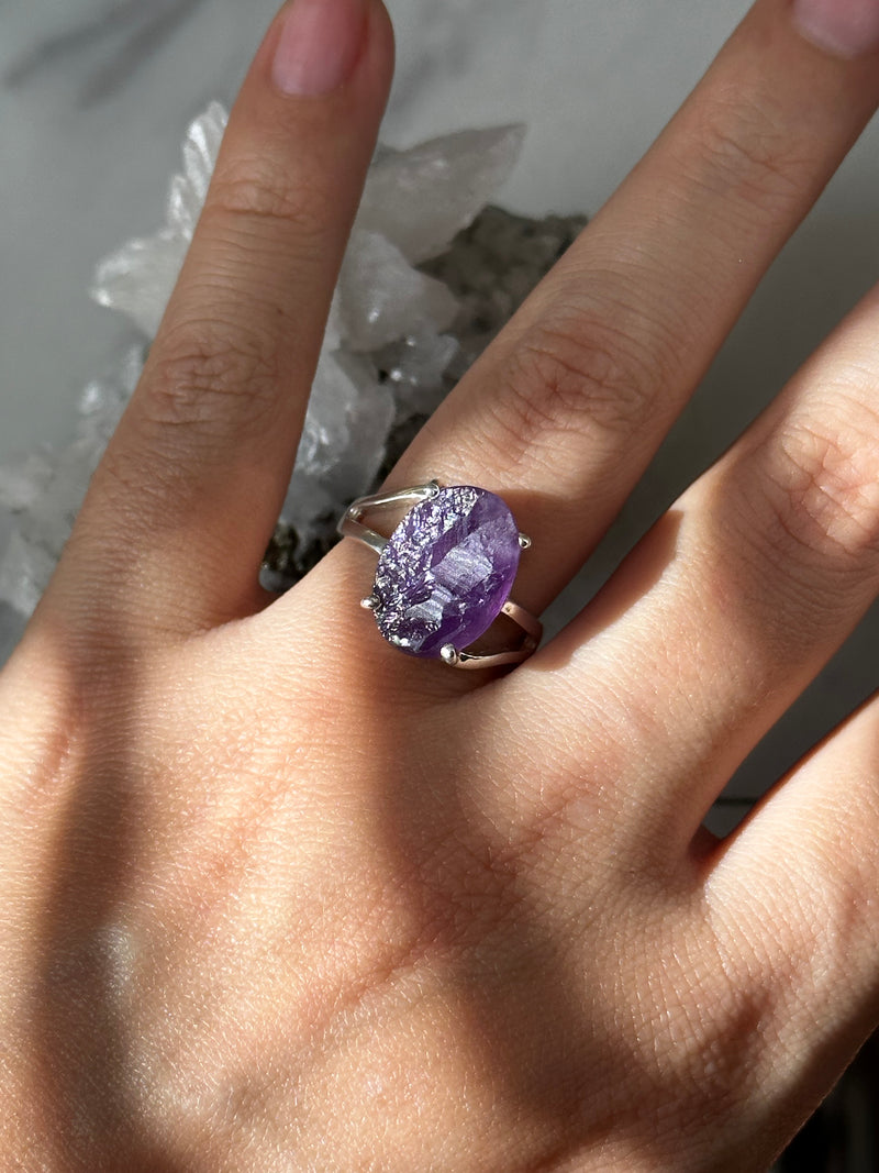 Raw Purple Amerhyst 925 Silver Ring