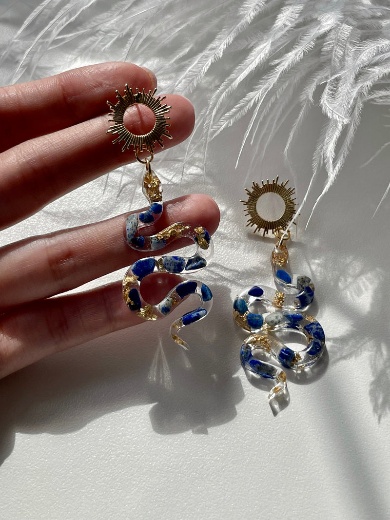 “The Feminine" Lapis Lazuli  Lightweight Snake Earrings