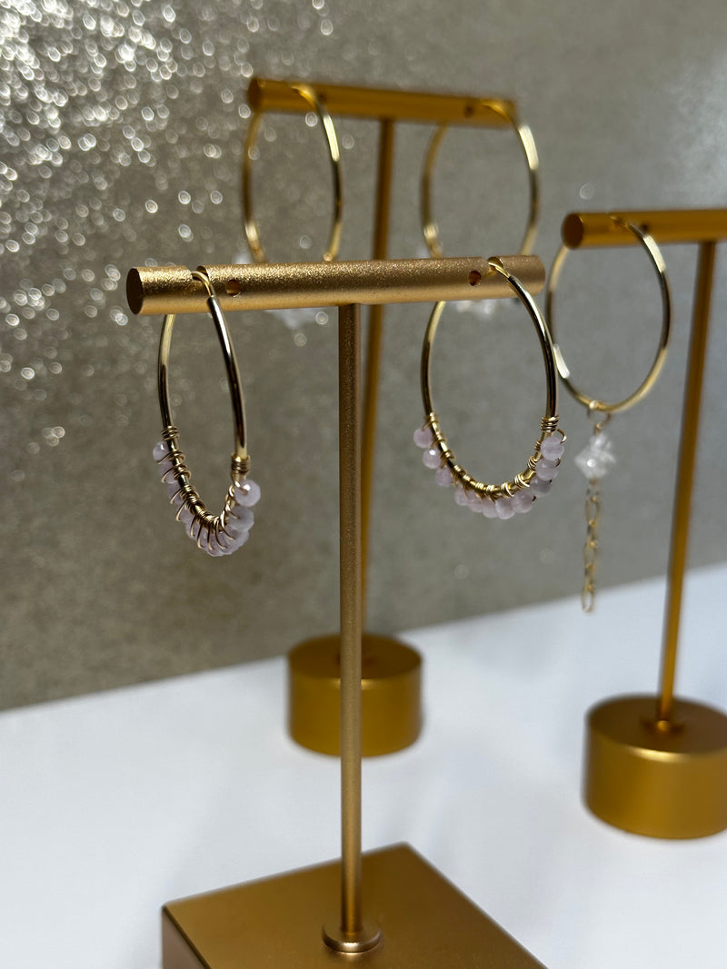 Kunzite Water Resistant Gold Filled Wire Hoops