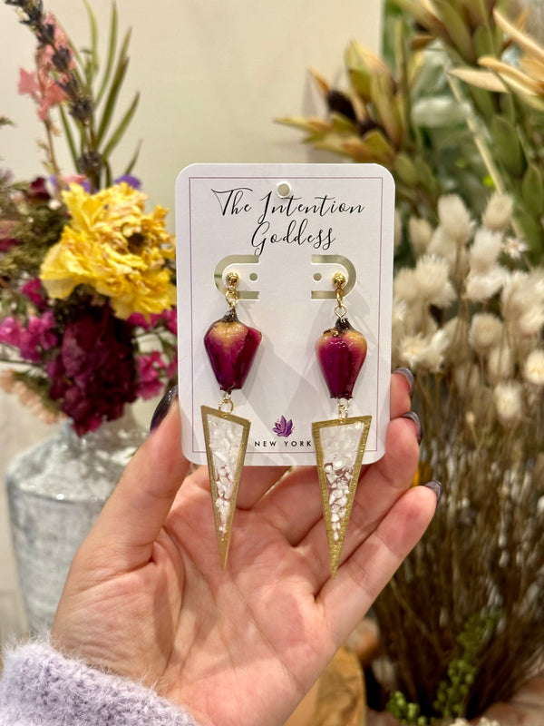 “Rose Petals” Dried Rose & Petalite Earrings