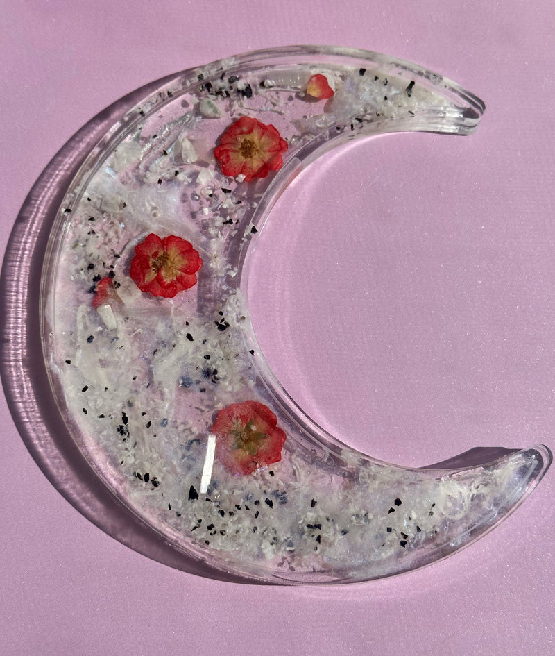 Moonstone, Selenite & Roses White Moon Charging Tray