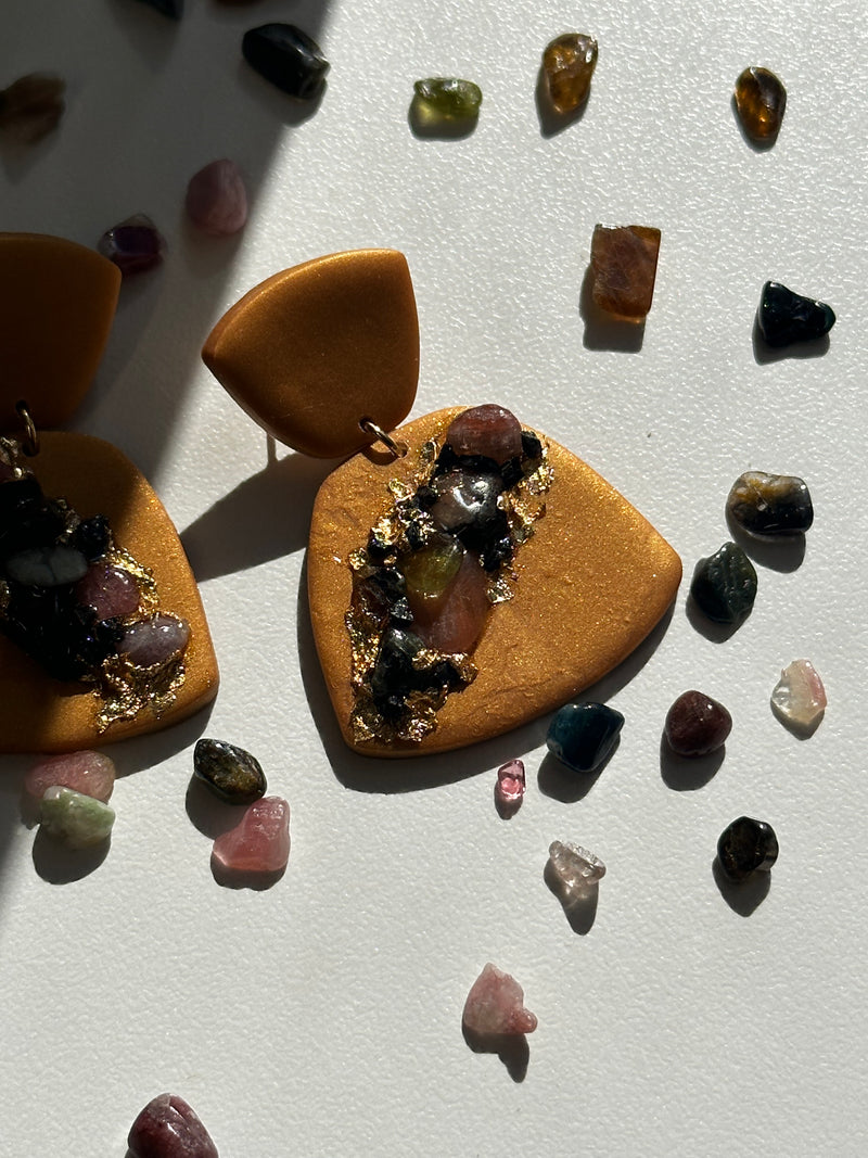 “Abundanza” Watermelon & Black Tourmaline Big Clay Studs