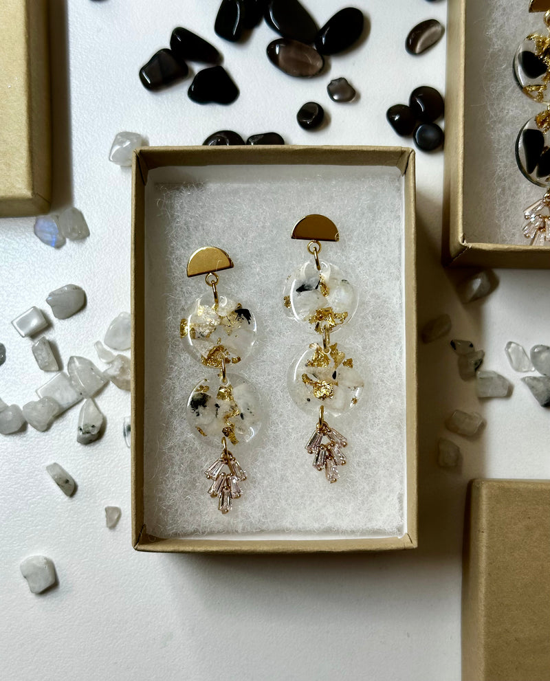 “Compassion Goddess” Black Obsidian, Rose Quartz and Moonstone Earrings