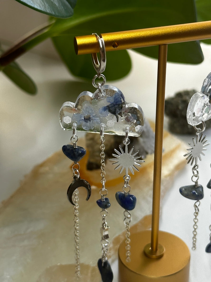 “Girl on the Clouds”  Lapis Lazuli & Flowers Earrings