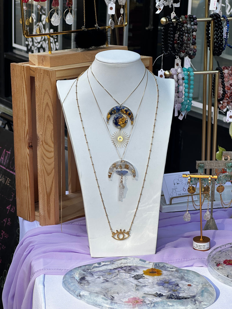 "Balanced Goddess" Real 24k Gold flakes, Shungite, Black Tourmaline and Moonstone & Lapis Lazuli Gold Filled Necklaces