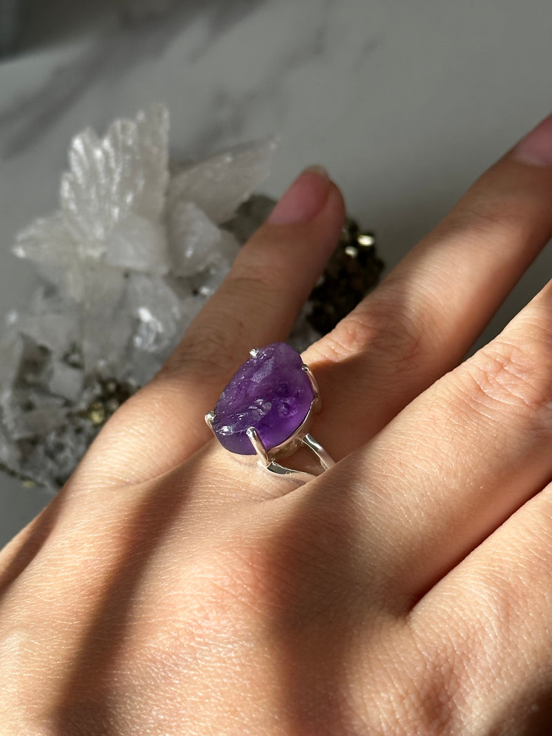 Raw Purple Amerhyst 925 Silver Ring