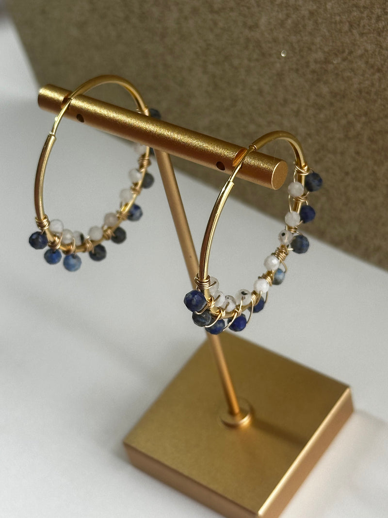 Gold Filled Wired Moonstone & Lapis Lazuli Hoops