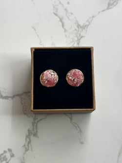 “Rawness” Rhodochrosite & Rose Quartz, Pink Tourmaline and Quartz Gold Stainless Steel Studs