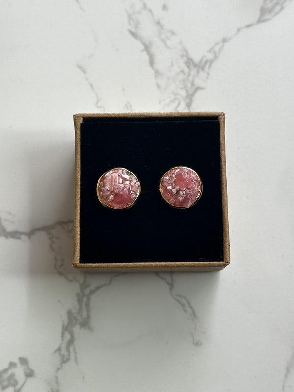 “Rawness” Rhodochrosite & Rose Quartz, Pink Tourmaline and Quartz Gold Stainless Steel Studs