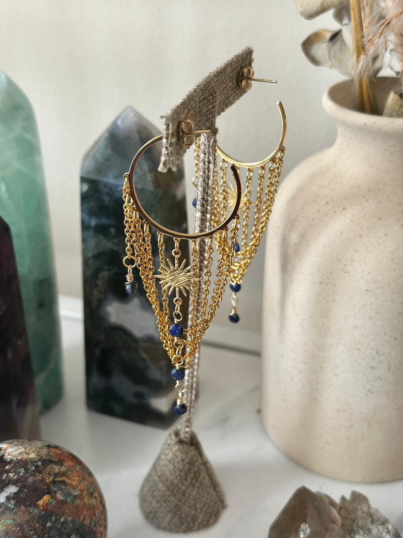 “Goddess of Steel” Lapis Lazuli Hoops