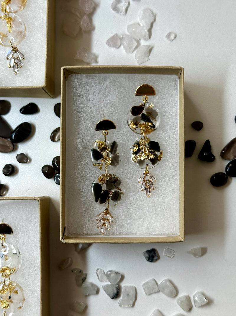 “Compassion Goddess” Black Obsidian, Rose Quartz and Moonstone Earrings