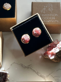 “Rawness” Rhodochrosite & Rose Quartz, Pink Tourmaline and Quartz Gold Stainless Steel Studs