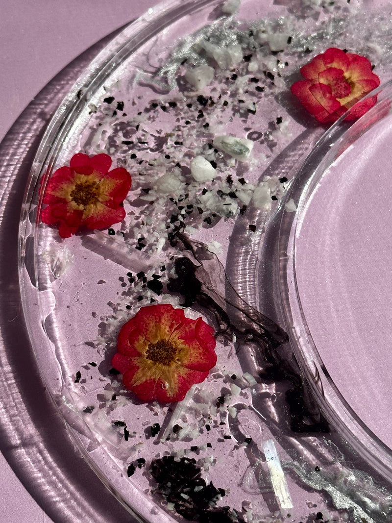 Moonstone, Selenite & Roses Black Moon Charging Tray