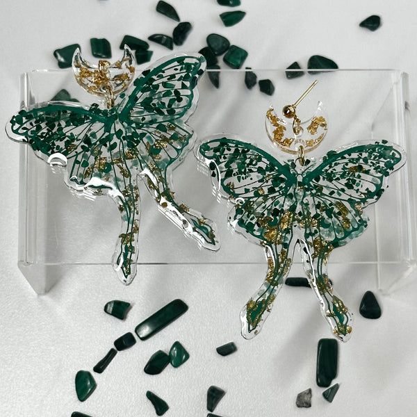 “Lunar Moth” Malachite & Amazonite Earrings