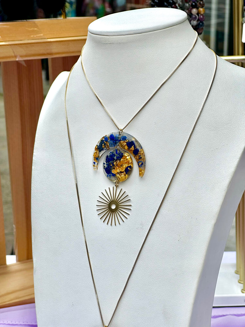 "Balanced Goddess" Real 24k Gold flakes, Shungite, Black Tourmaline and Moonstone & Lapis Lazuli Gold Filled Necklaces