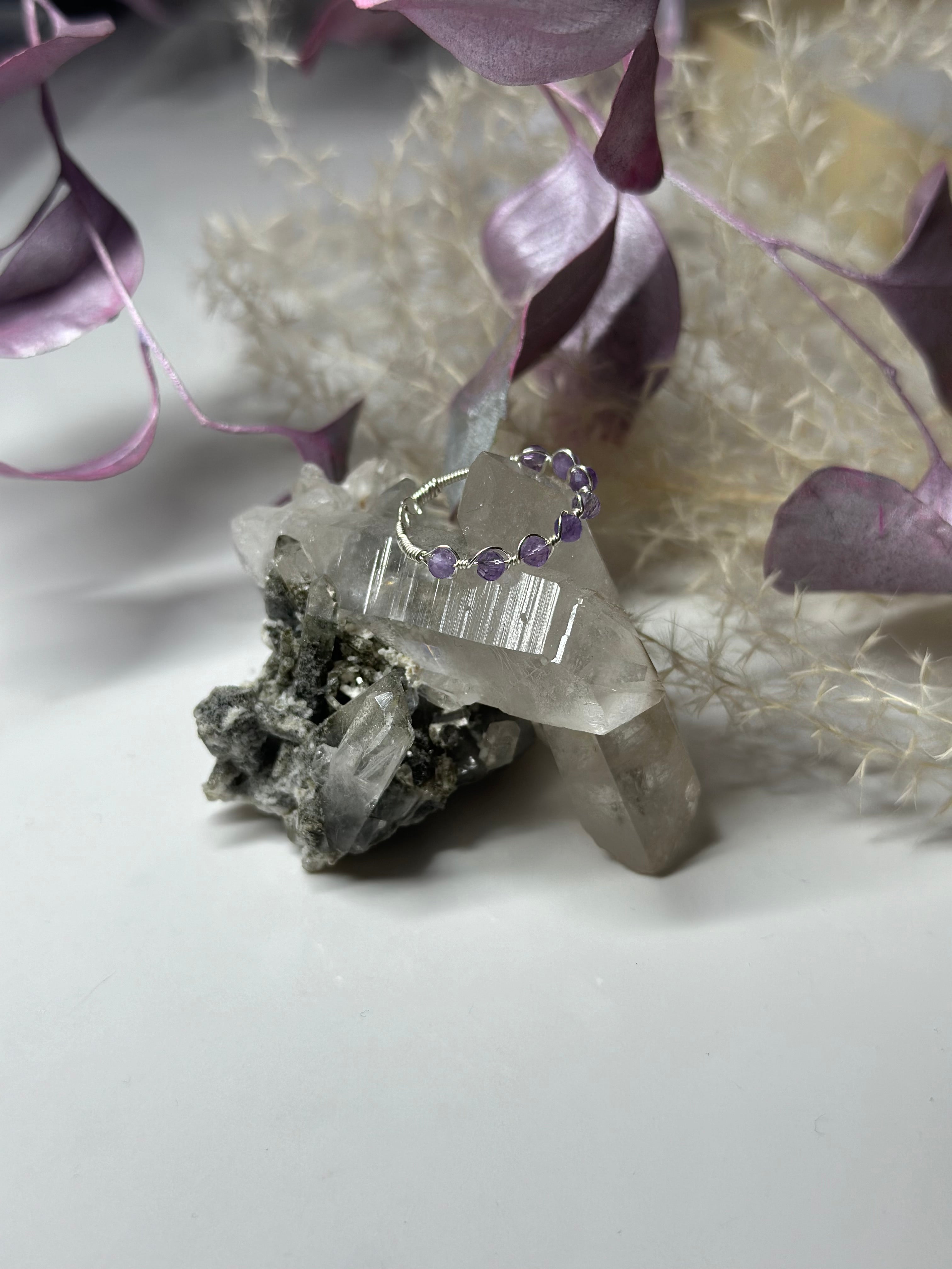 Purple Amethyst Sterling Silver or Gold Filled Wire Ring