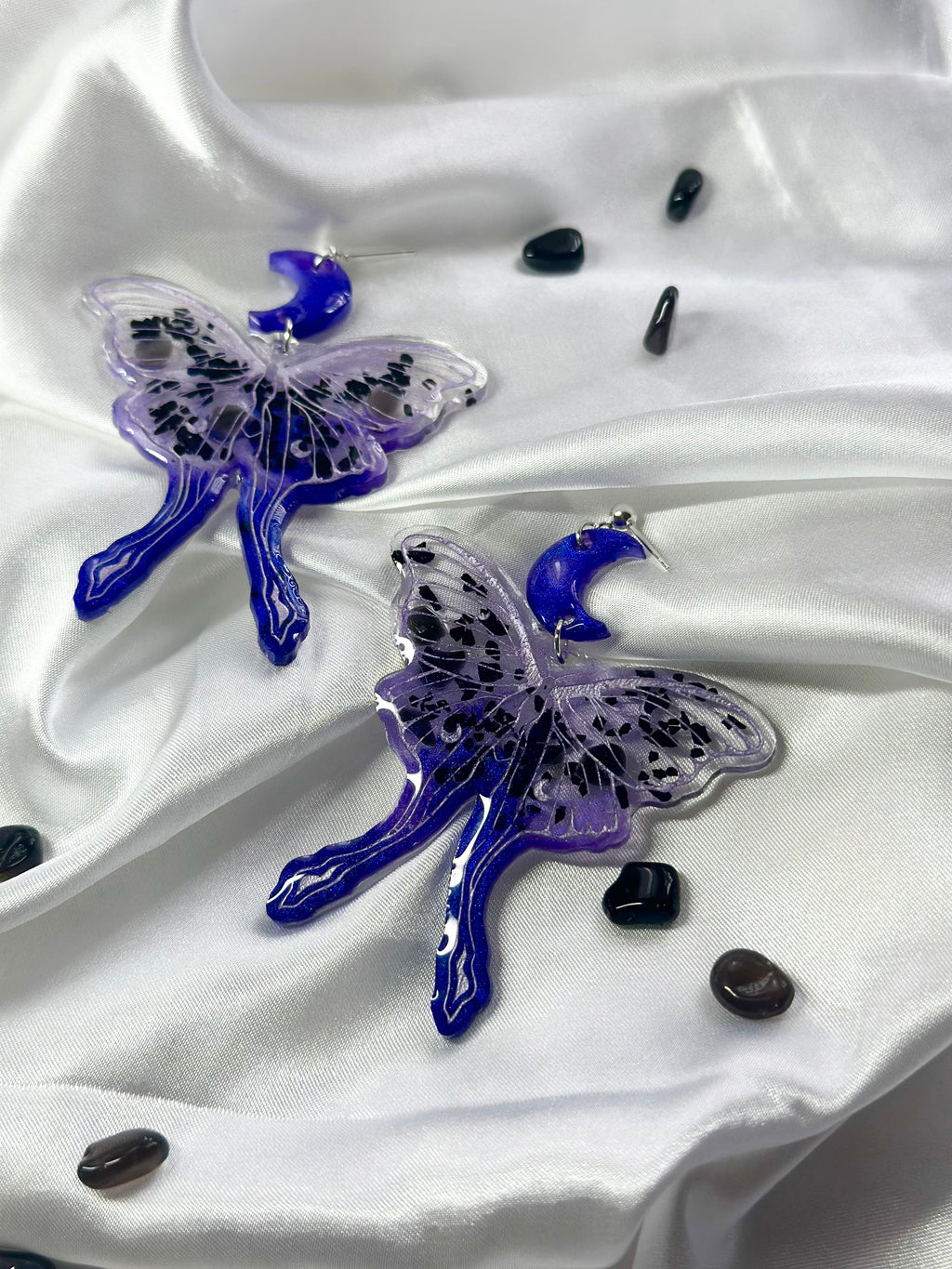 “Lunar Moth” Black Obsidian & Black Tourmaline Earrings