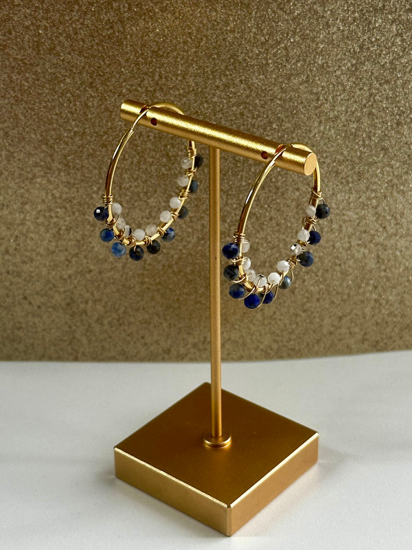 Gold Filled Wired Moonstone & Lapis Lazuli Hoops
