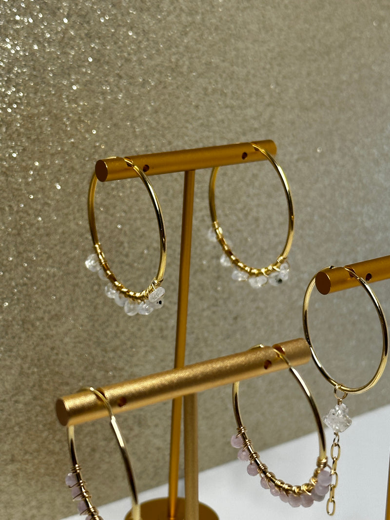 Moonstone Water Resistant Gold Filled Wire Hoops