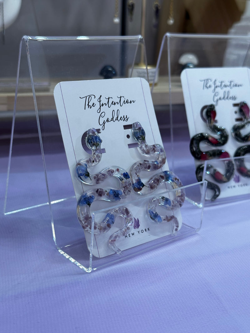 “The Feminine" Lepidolite & Dried Flowers Big Snake Studs