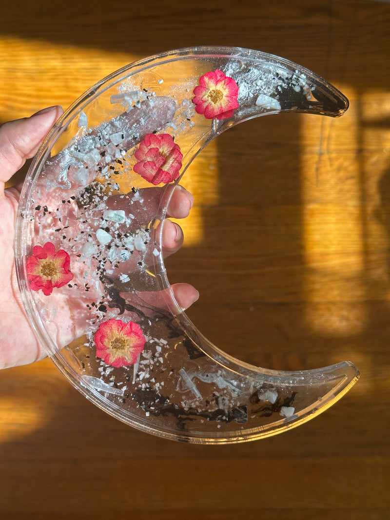 Moonstone, Selenite & Roses Black Moon Charging Tray