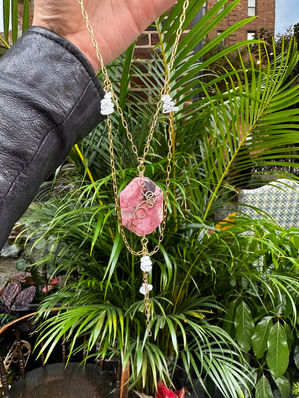 “Earthy” Water Resistant Rhodonite and Moonstone Necklace