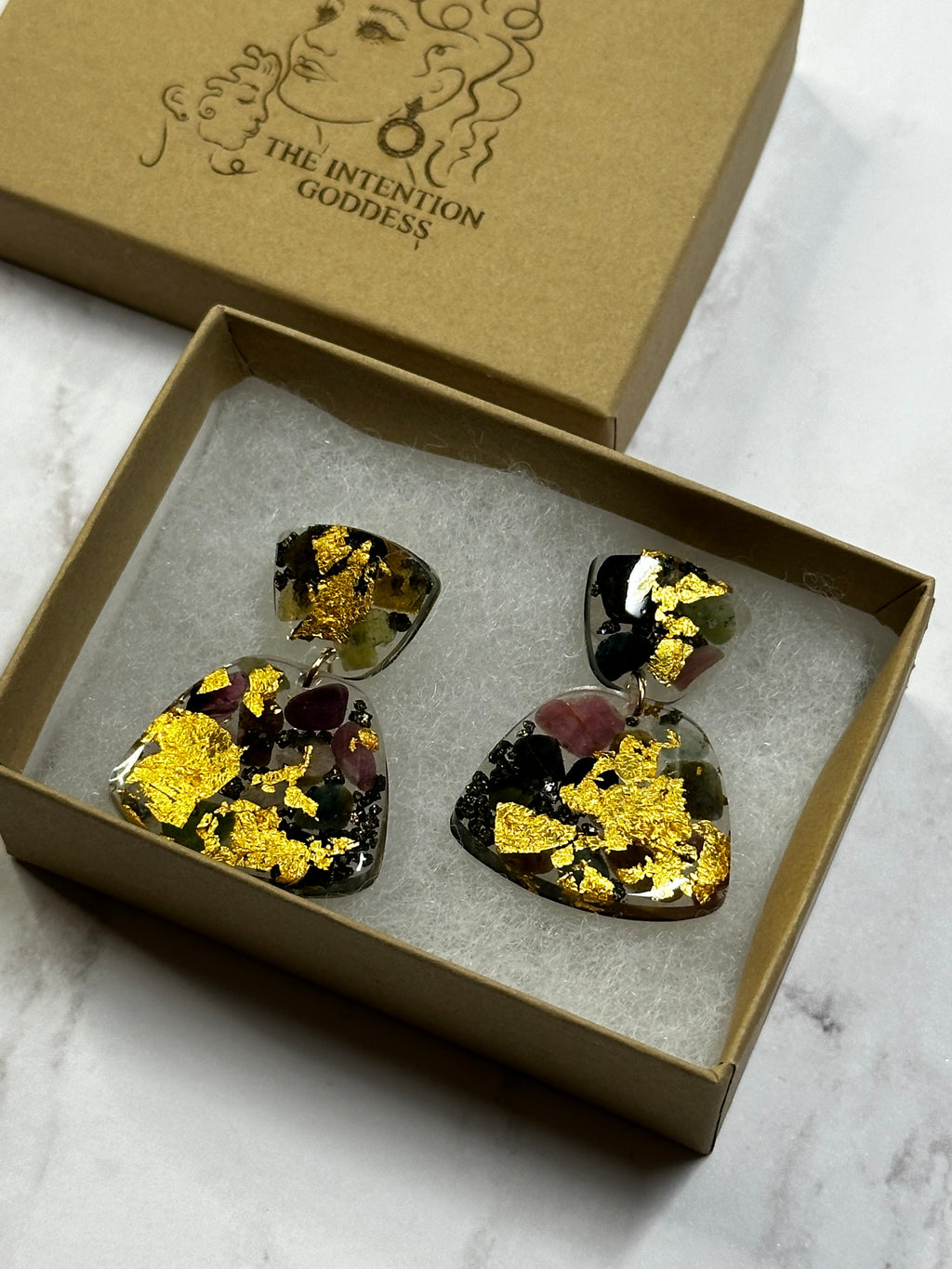 24k Gold with Watermelon Tourmaline & Pyrite Stainless Studs