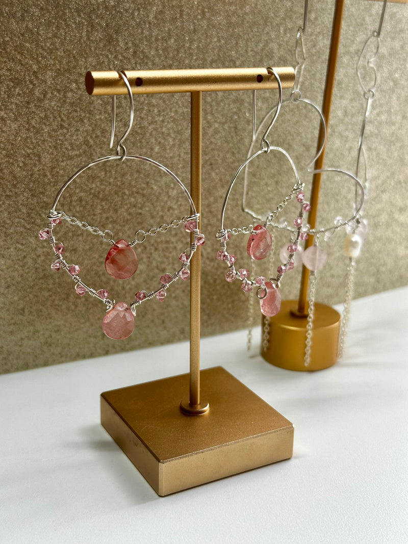 “The Intention Goddess” Strawberry Quartz & Beads Sterling Silver Earrings