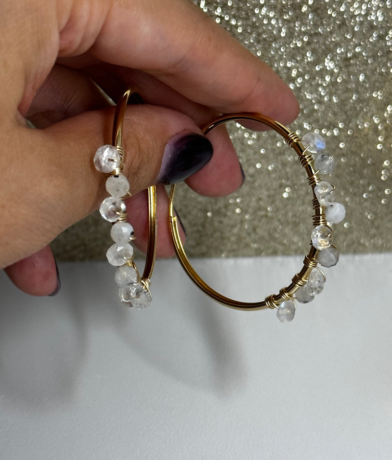 Moonstone Water Resistant Gold Filled Wire Hoops