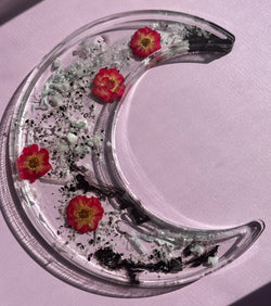 Moonstone, Selenite & Roses Black Moon Charging Tray