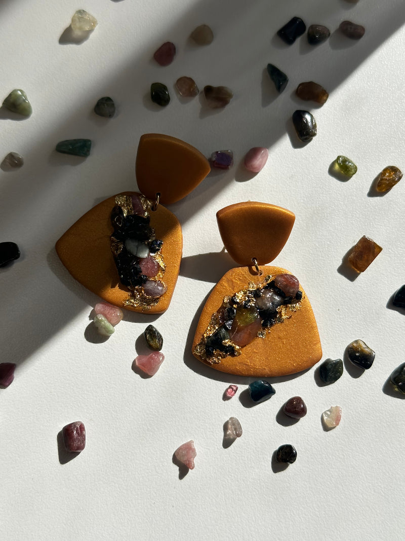 “Abundanza” Watermelon & Black Tourmaline Big Clay Studs