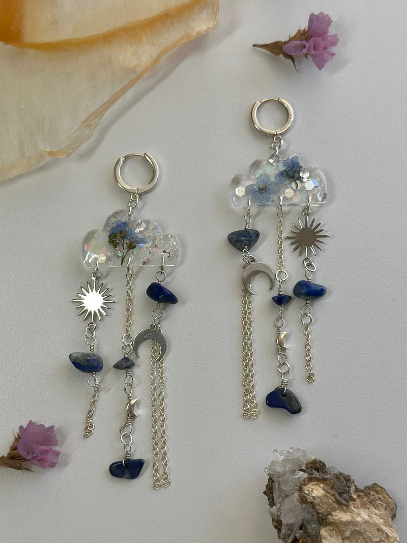 “Girl on the Clouds”  Lapis Lazuli & Flowers Earrings