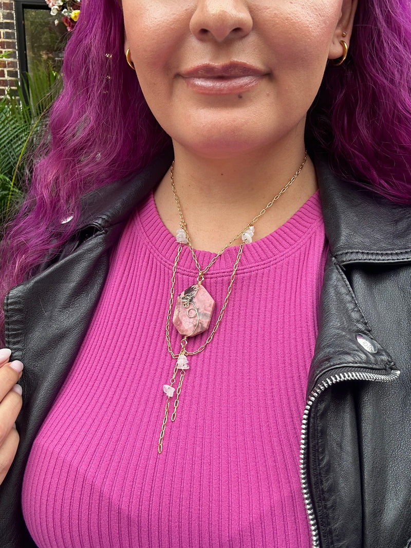 Water Resistant Rhodonite and Moonstone Necklace