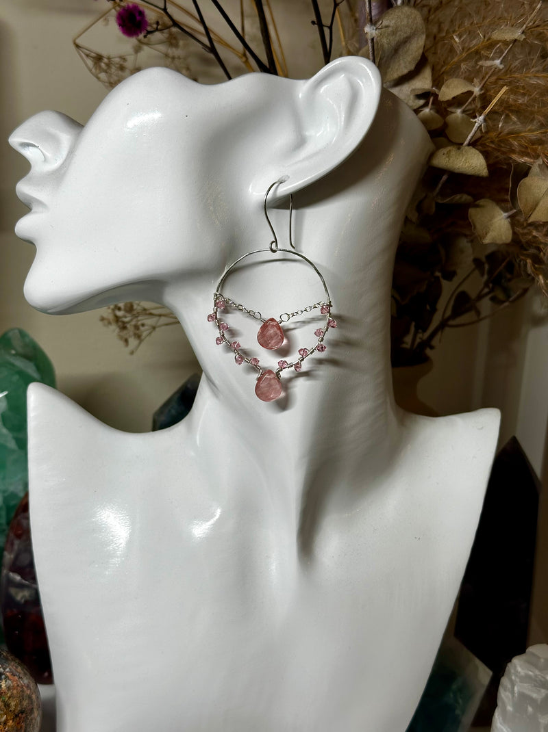 “The Intention Goddess” Strawberry Quartz & Beads Sterling Silver Earrings