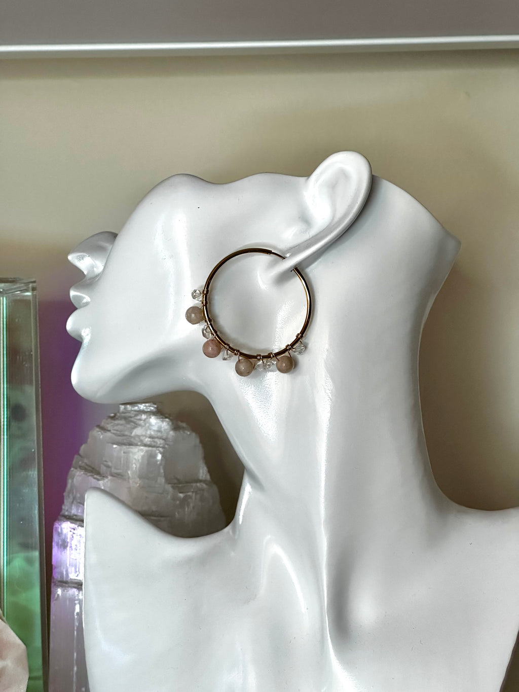 Flower Agate and Herkimer or Citrine and Opal Gold Filled Hoops