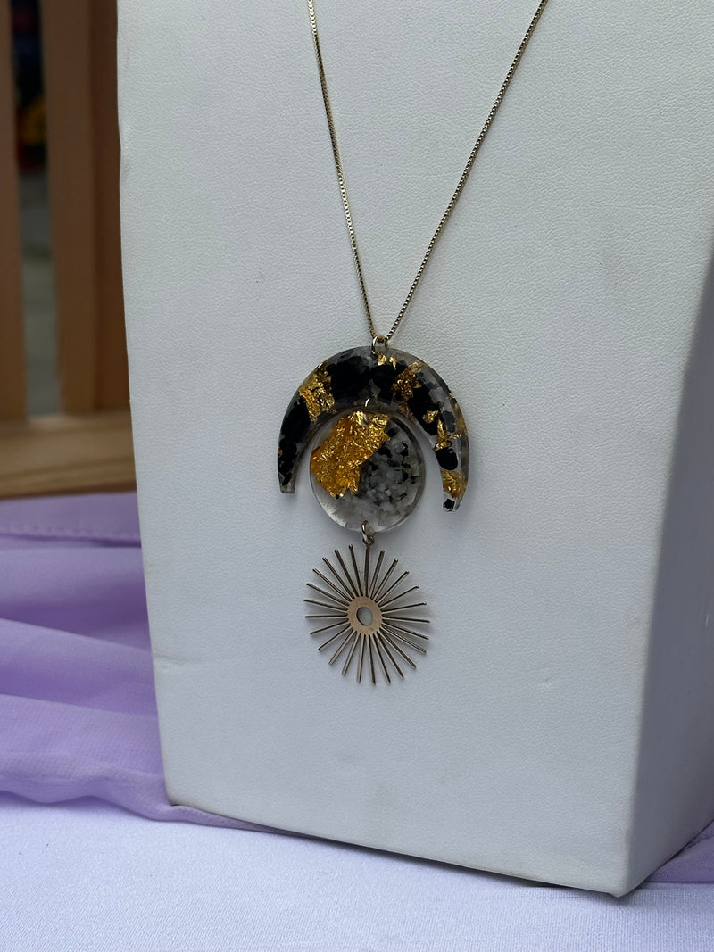 "Balanced Goddess" Real 24k Gold flakes, Shungite, Black Tourmaline and Moonstone & Lapis Lazuli Gold Filled Necklaces
