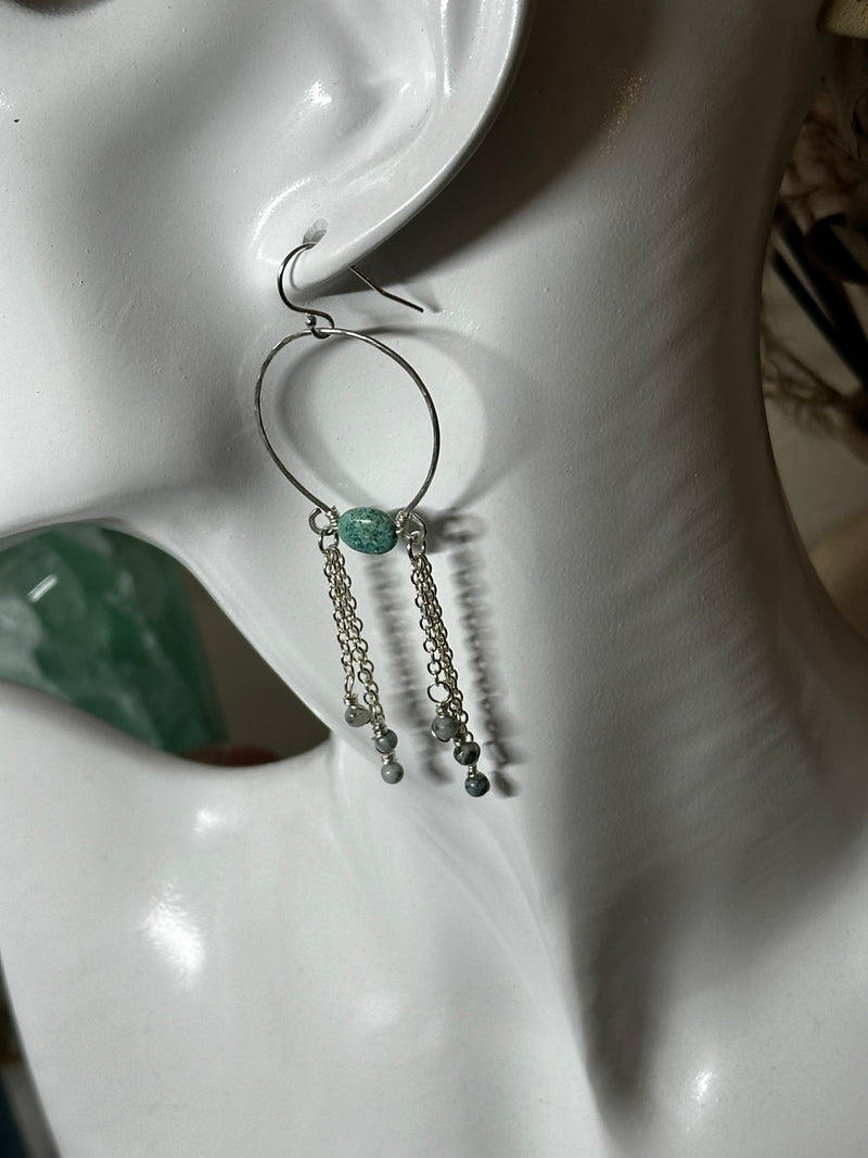 “Dulzura” Chrysocolla & Tree Agate Sterling Silver Dangle Earrings