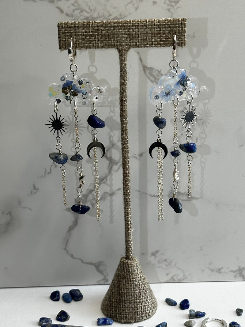 “Girl on the Clouds”  Lapis Lazuli & Flowers Earrings