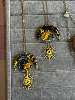 "Balanced Goddess" Real 24k Gold flakes, Shungite, Black Tourmaline and Moonstone & Lapis Lazuli Gold Filled Necklaces