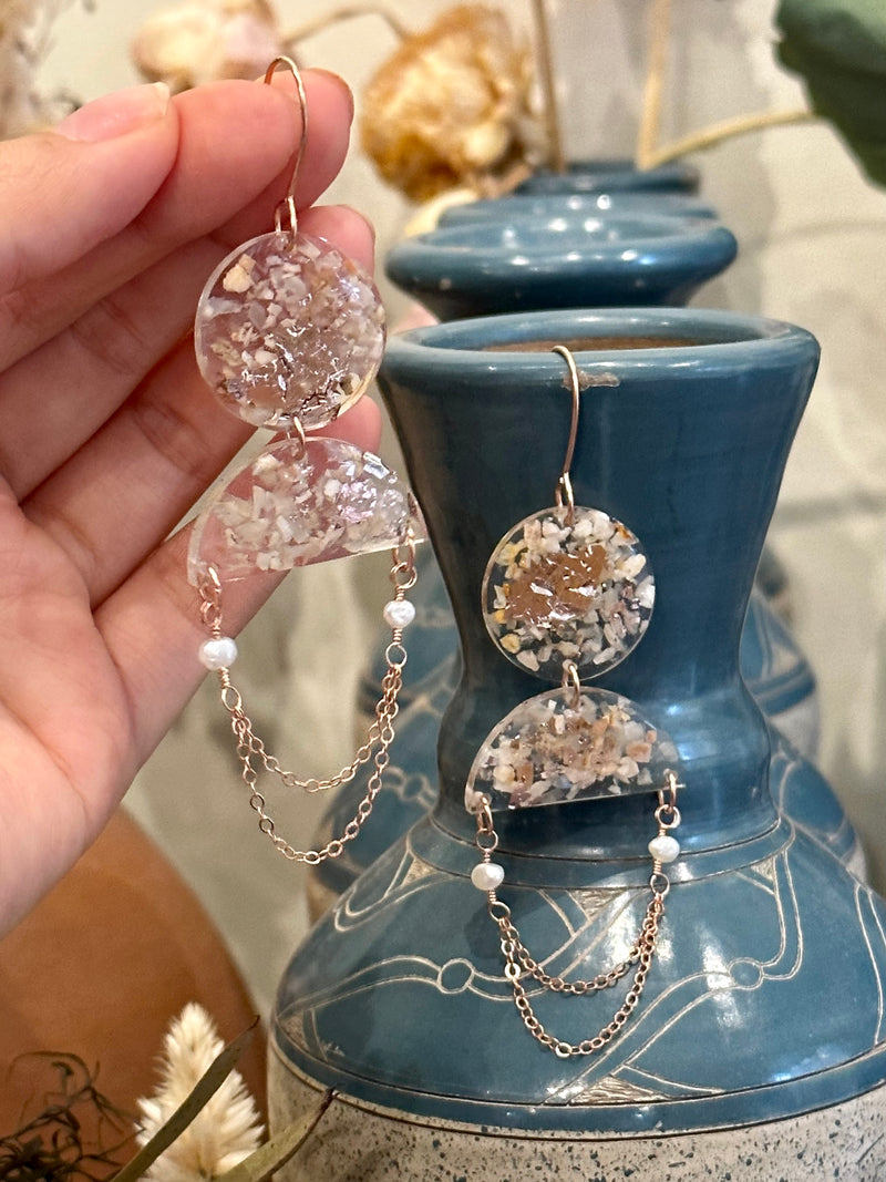 “Peaches and Cream” Peach Moonstone & Pearls Wire Earrings