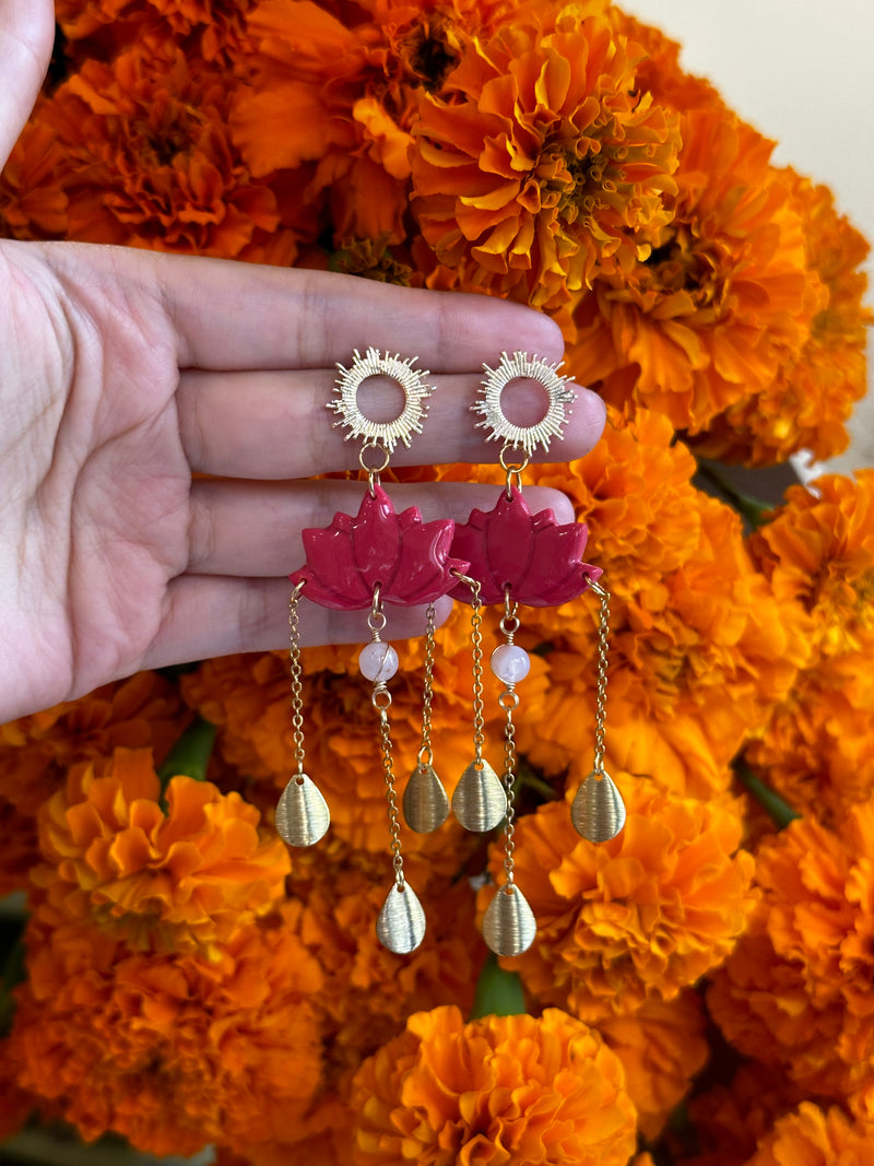 “Lotus Dream” Flower Agate Earrings