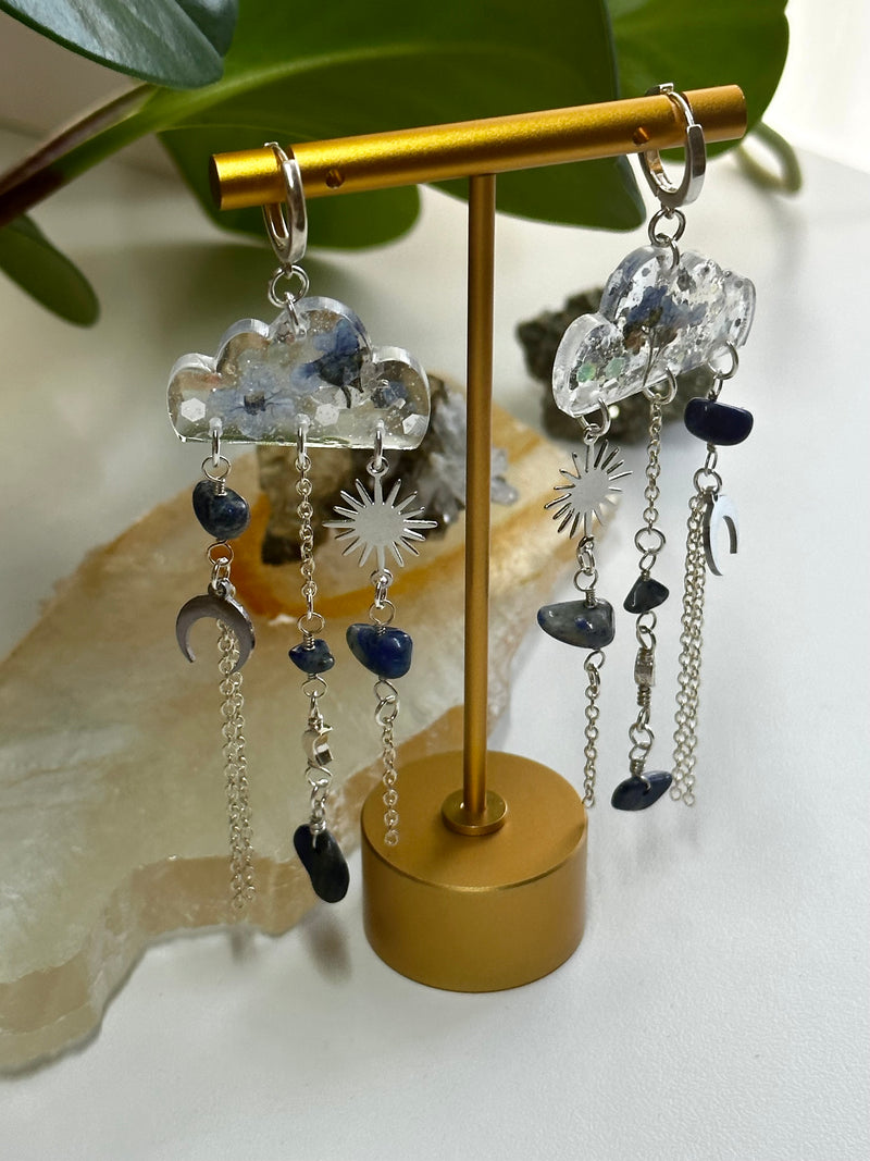 “Girl on the Clouds”  Lapis Lazuli & Flowers Earrings