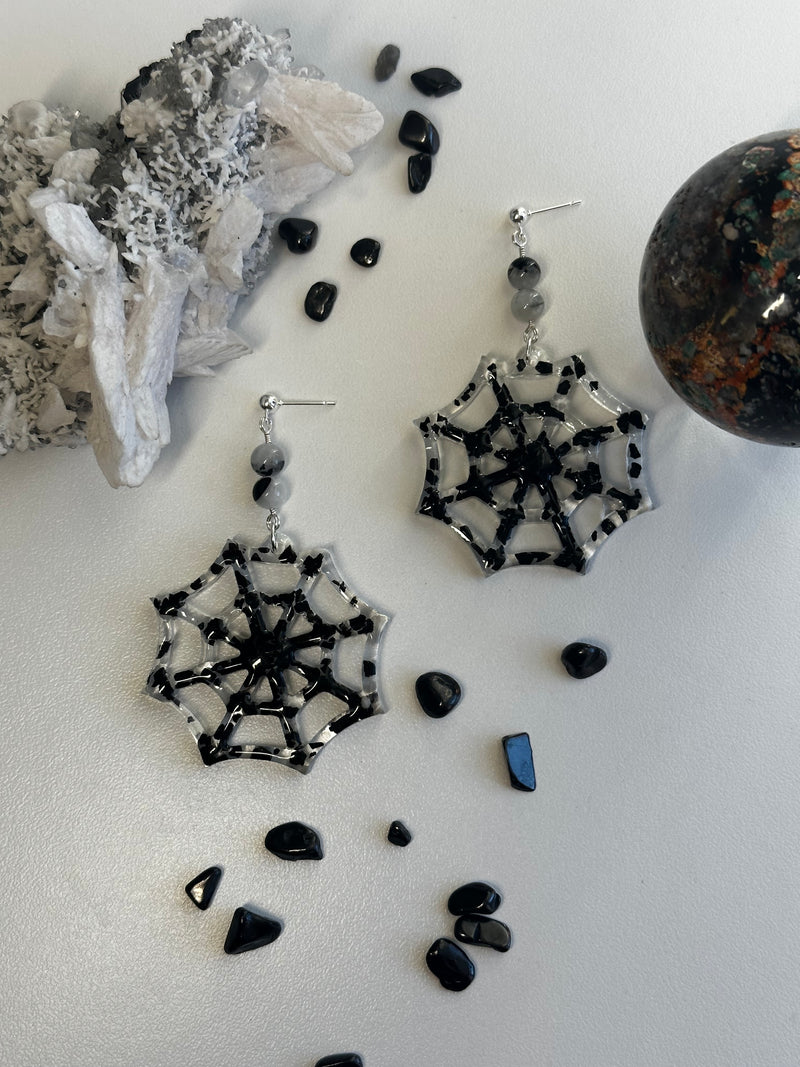 “Once upon a web” Black Tourmaline Earrings