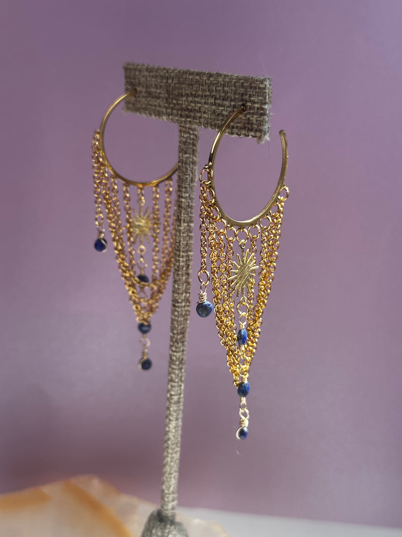 “Goddess of Steel” Lapis Lazuli Hoops