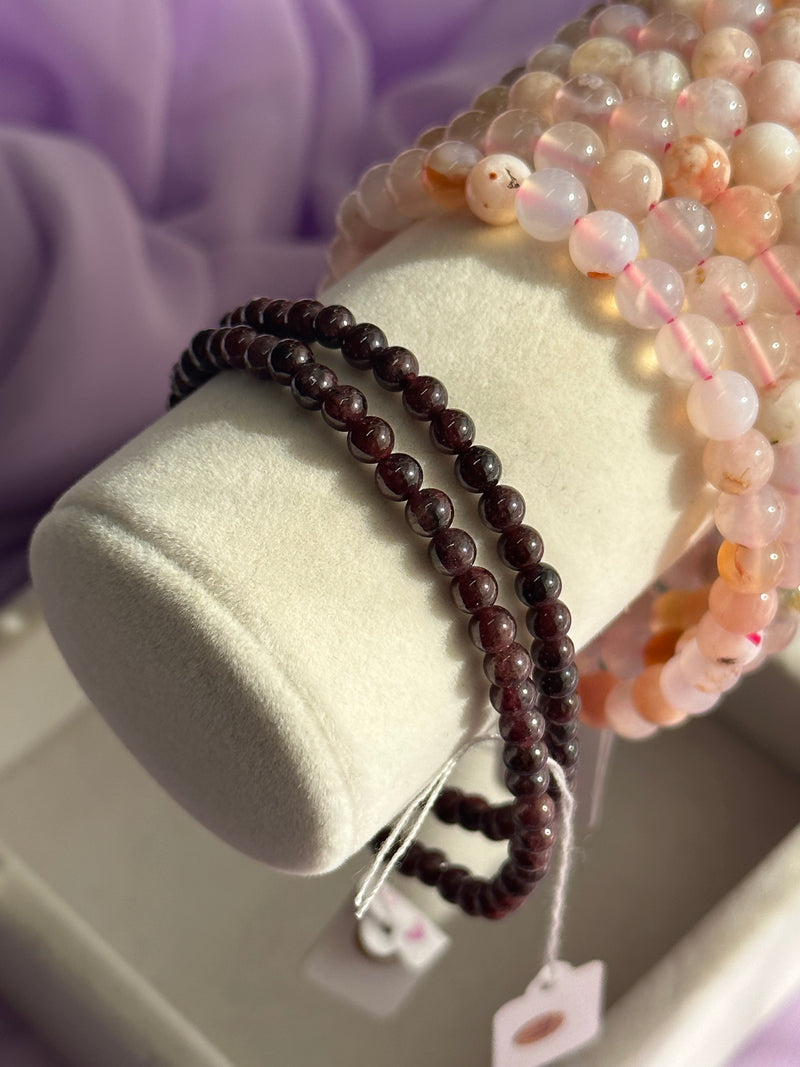 Garnet 4mm 7.5” Crystal Healing Elastic Bracelet