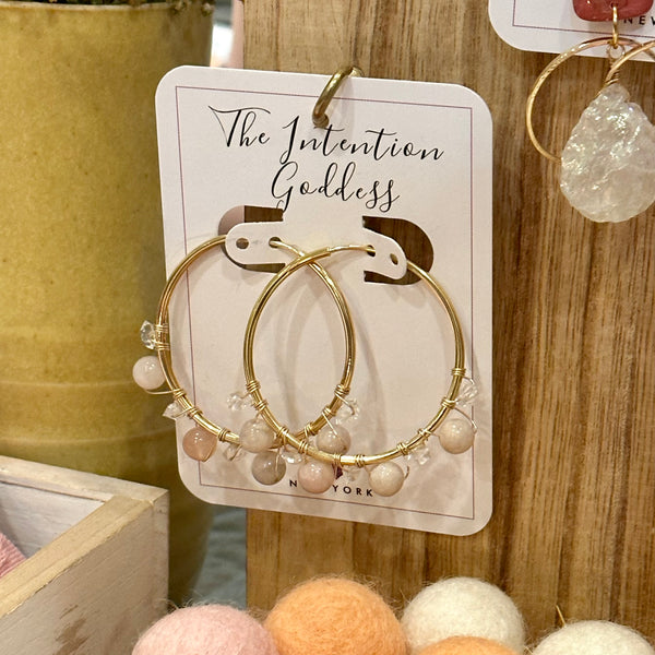 Flower Agate & Herkimer Diamonds Gold Filled Hoops