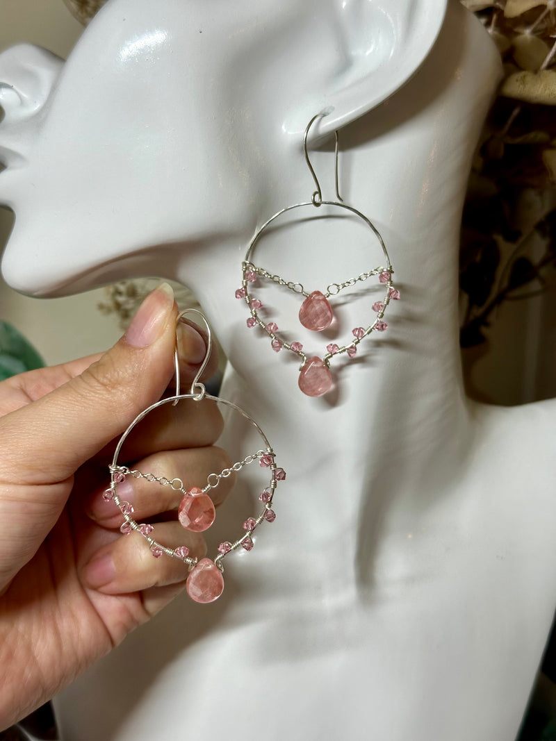 “The Intention Goddess” Strawberry Quartz & Beads Sterling Silver Earrings