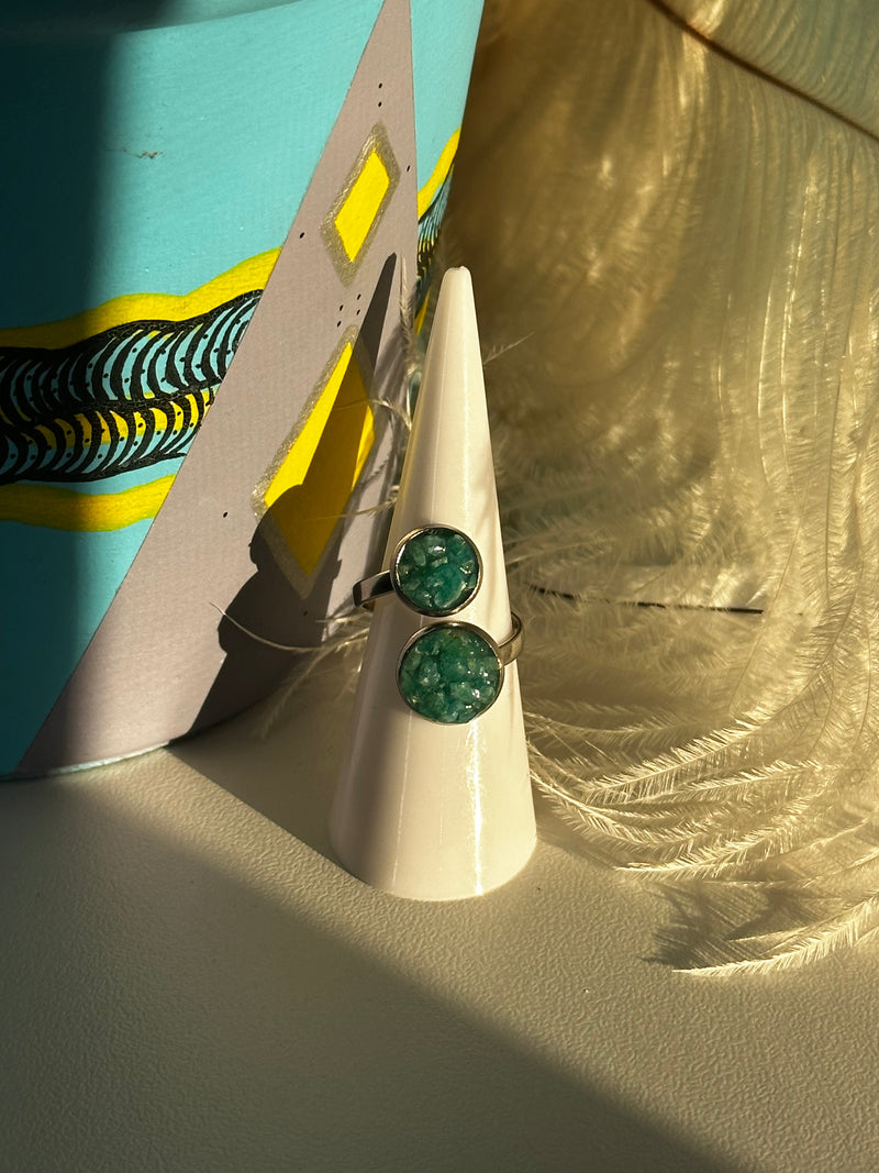 “Double Trouble” Amazonite, Malachite & Lepidolite Adjustable Ring