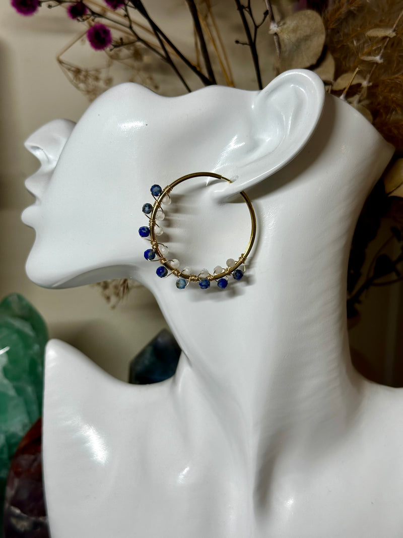 Gold Filled Wired Moonstone & Lapis Lazuli Hoops