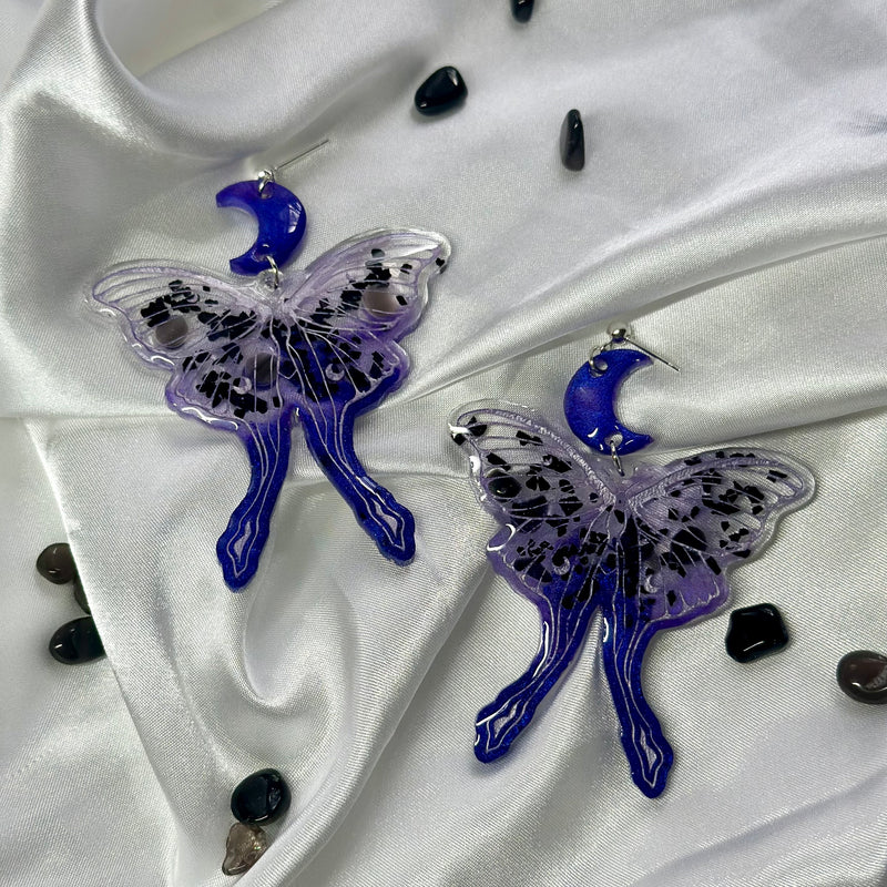 “Lunar Moth” Black Obsidian & Black Tourmaline Earrings